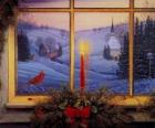 Рождественские санях ЛИТ перед окном